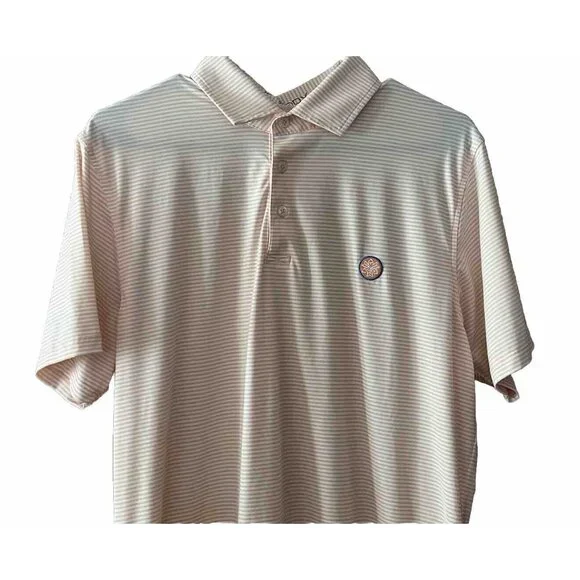Draddy Sport Men's Medium Short Sleeve Golf Polo Muted Orange White Striped🏌️ - Picture 2 of 8